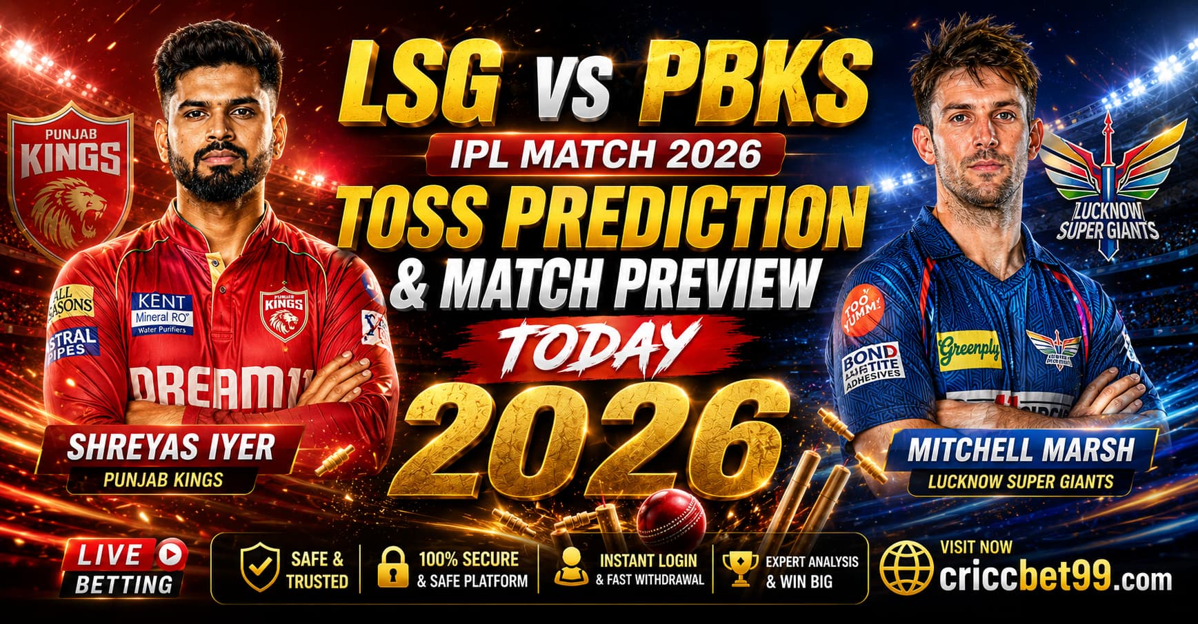 LSG vs PBKS IPL Match 2026 toss prediction and match preview today for Cricbet99 betting tips