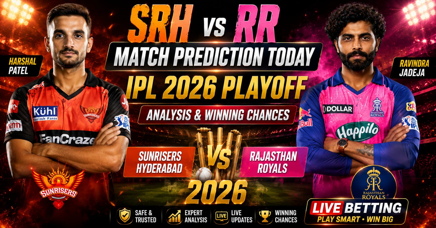 SRH vs RR IPL 2026 playoff prediction at PCA New Cricket Stadium by Cricbet99