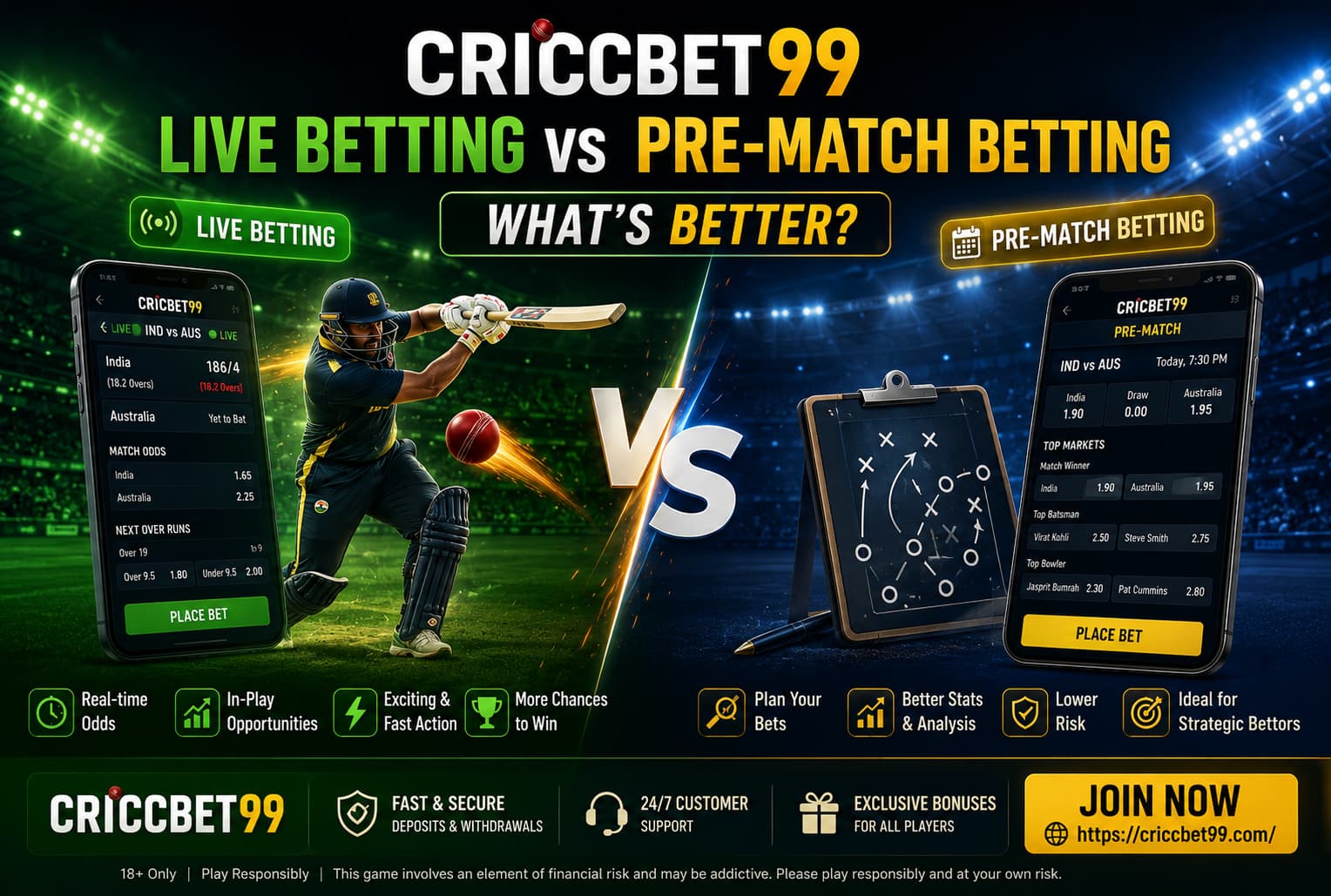 Cricbet99 live betting vs pre-match betting comparison for Indian players
