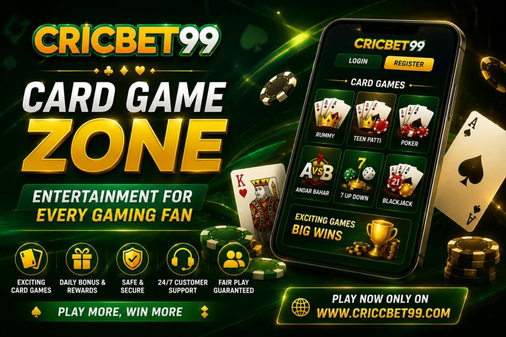 Cricbet99 Card Game Zone dashboard interface